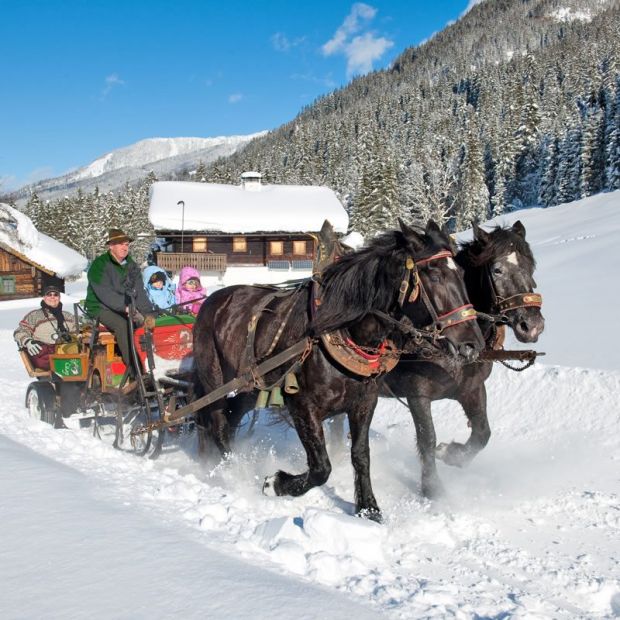 Romantische Pferdekutschenfahrt durch die Winterlandschaft